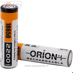 باتری لیتیوم یون 3.7v سایز 18650 سرتخت 2200mAh ضریب جریان 5C مارک ORION